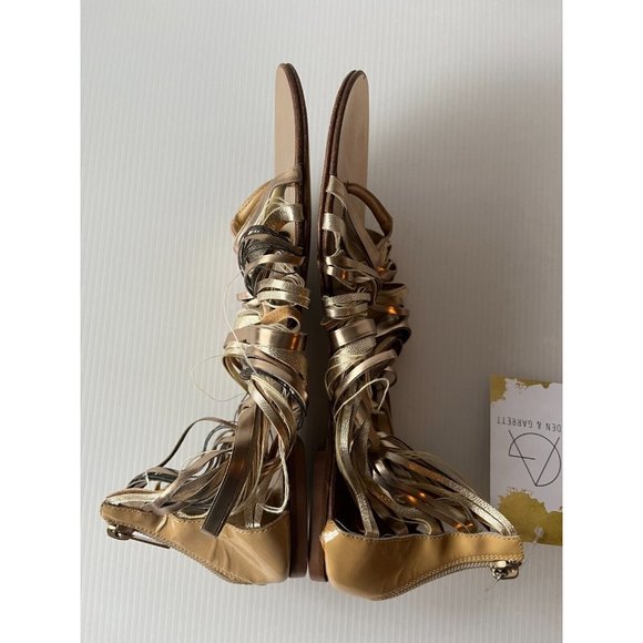 Jimmy Choo Gold & Tan Leather Gladiator Sandals, Size 7.5 (US), 37.5 (EU) - Picture 7 of 11